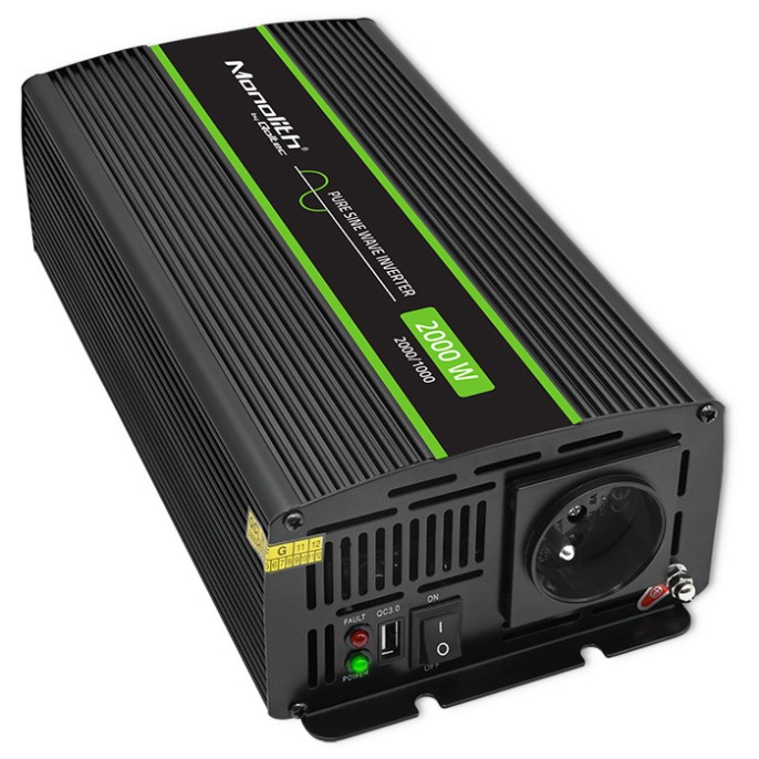 Inverter, tiszta szinuszos, 12 V/230 V, 1000 W / 2000 W. 51934